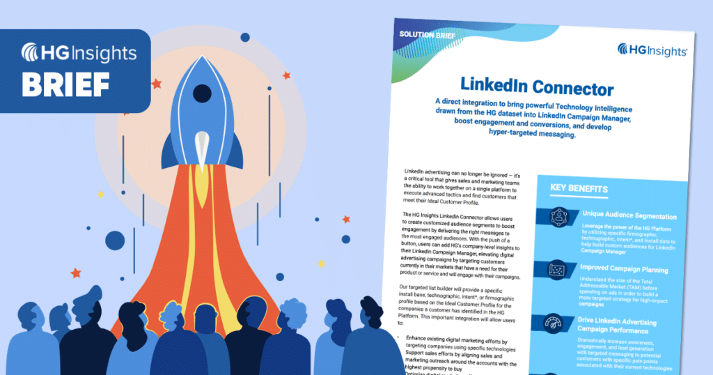 The HG Insights LinkedIn Connector is an integration that enables users to leverage powerful technology insights drawn from the HG dataset in LinkedIn advertising campaigns, empowering teams to boost digital engagement by concentrating hyper-targeted messages on only the most engaged audiences.