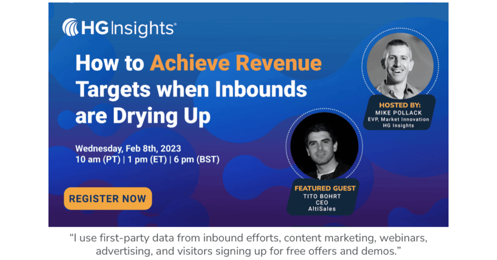 I use first-party data from inbound efforts, content marketing, webinars, advertising, and visitors signing up for free offers and demos