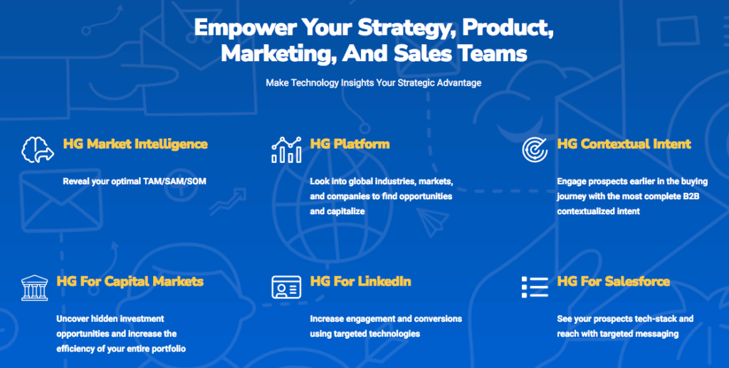 HG Insights' suite of solutions allows you to integrate technology intelligence at any stage of your customer journey.