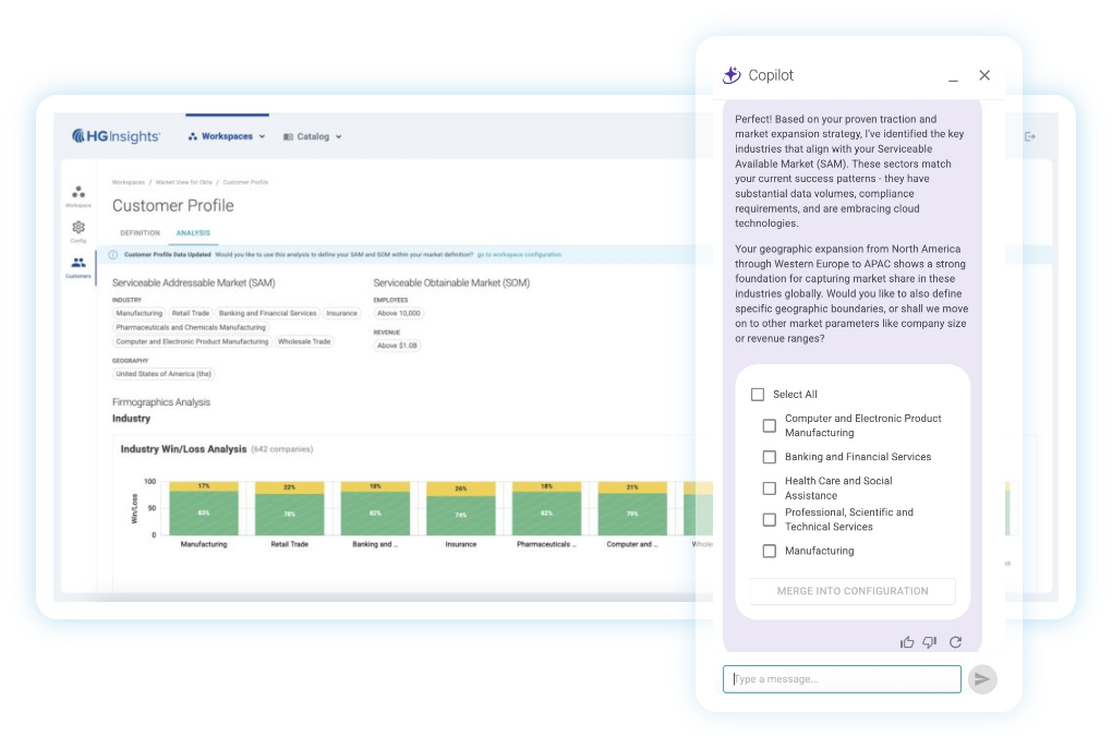 HG Insights delivers an AI copilot experience to streamline competitive analysis and displacement.