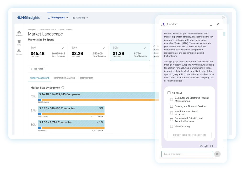 HG Insights delivers an AI copilot experience to streamline market analysis for GTM activation.