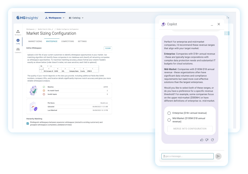 HG Insights delivers an AI copilot experience to streamline white space analysis for GTM activation.