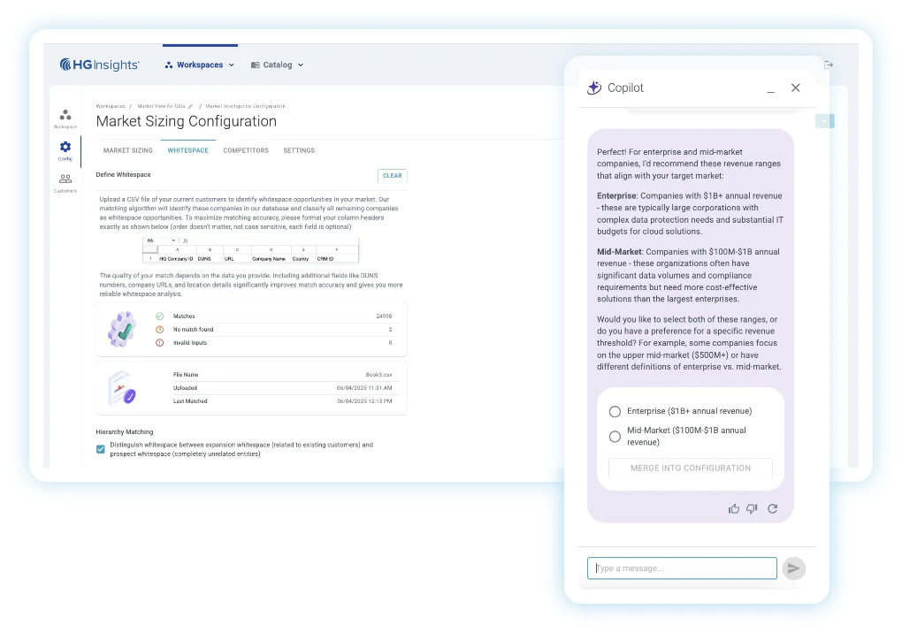 HG Insights delivers an AI copilot experience to streamline white space analysis for GTM activation.