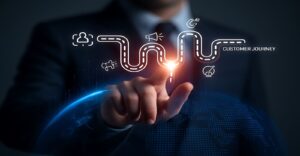 Customer journey, marketing and customer behavior analysis concept. Understanding the customer journey to improve their overall customer experience and increase loyalty. Marketing strategic planning..