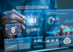 Businessman analyzes data using AI technology to work with tools, AI