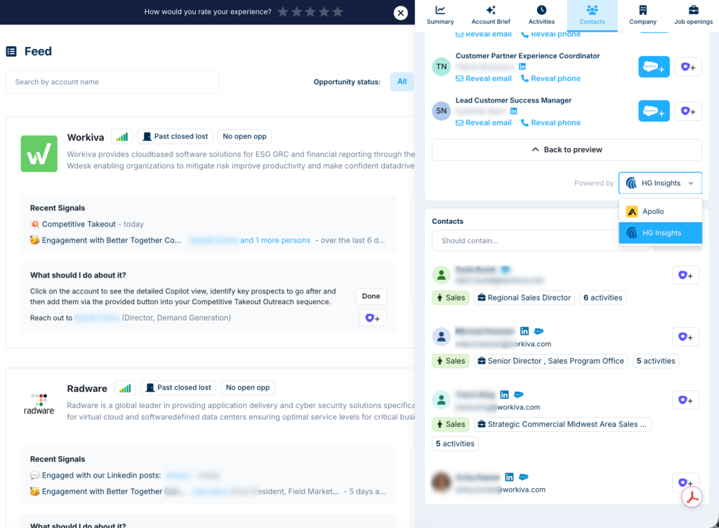 HG Insights waterfall enrichment validating B2B contact data through multiple providers for accurate email and phone delivery