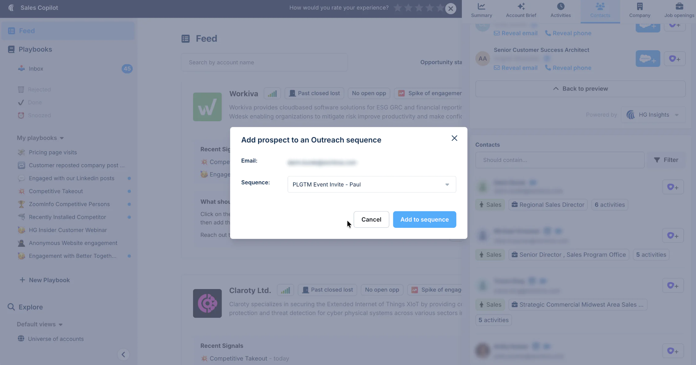 Sales Copilot add-to-sequence view