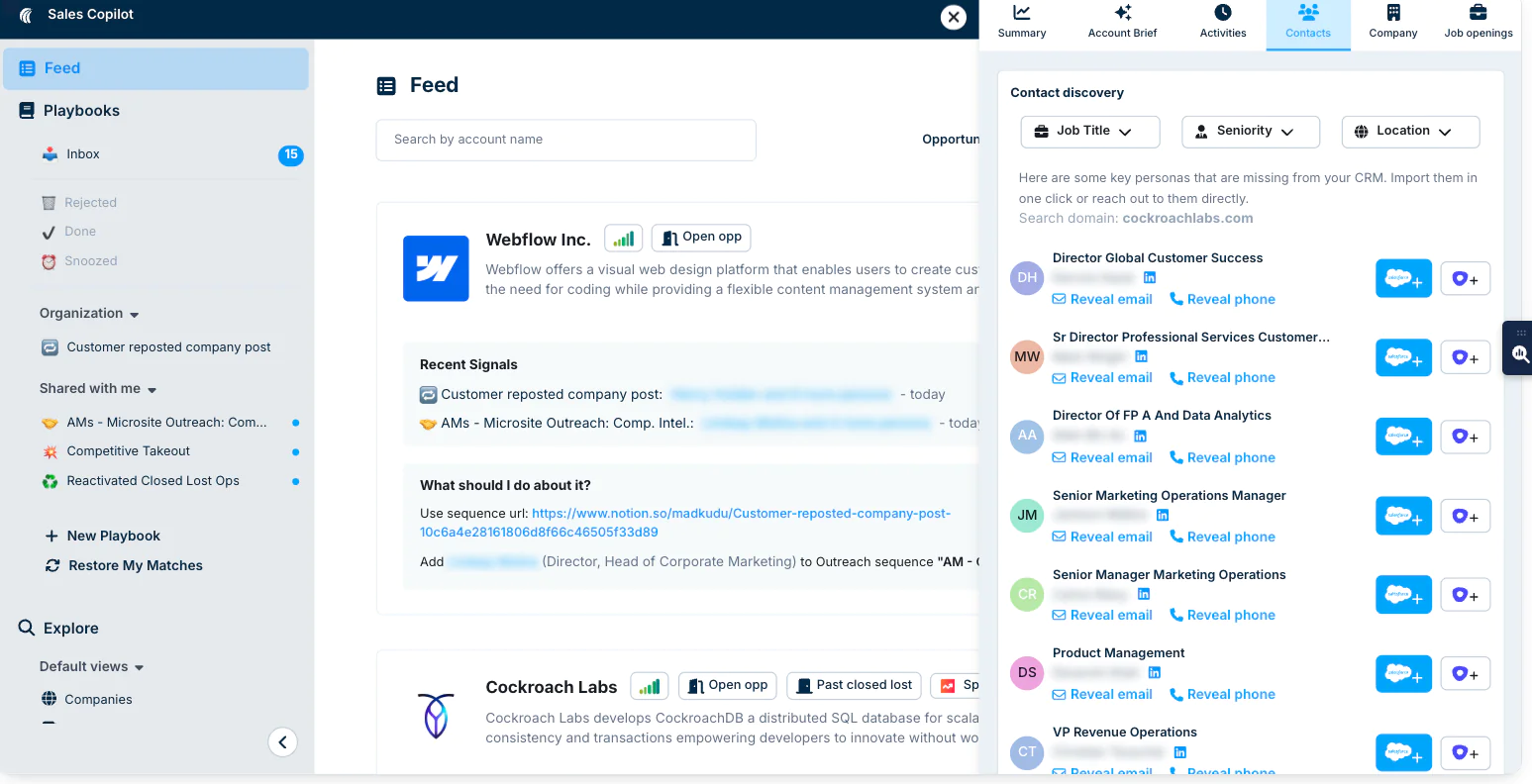 Sales Copilot contact discovery view