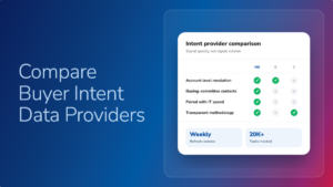 Intent provider comparison chart: HG Insights vs. two competitors across four signal quality criteria.