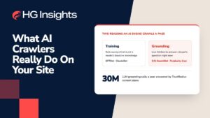 Graphic comparing AI training crawlers like GPTBot with grounding crawlers like OAI-SearchBot, plus 30M grounding calls a year.