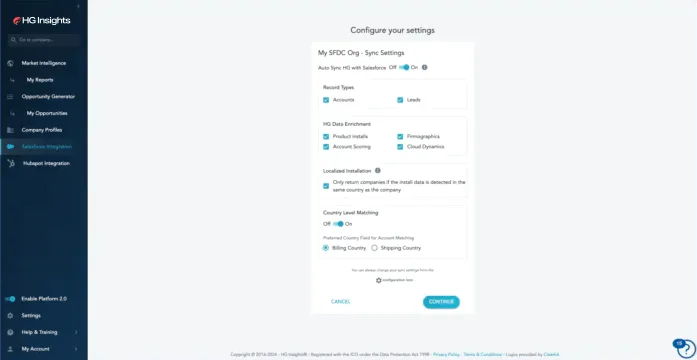 Configuring how HG Insights data fields sync with the CRM