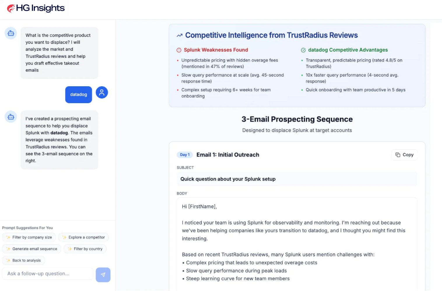 Sales Copilot competitive intelligence and email sequence