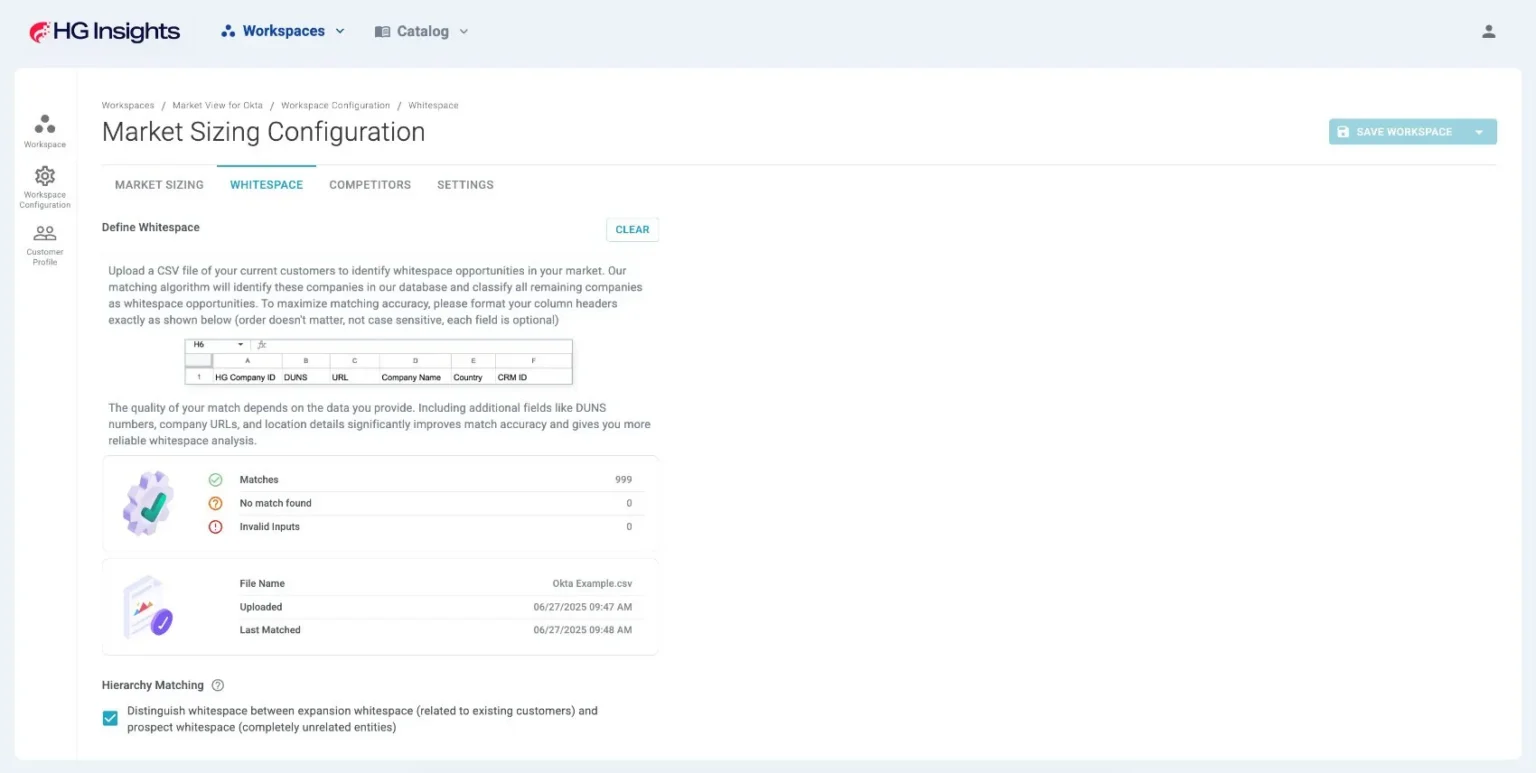 HG Insights automatic company matching against 70M+ database